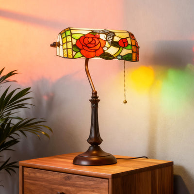 HOMCOM Tiffany-Style Rose and Butterfly Table Lamp - Multi 