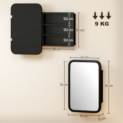 HOMCOM Bathroom Wall Cabinet with Tempered Mirror Metal Bathroom Mirror Cabinet with 3 Shelves Black 