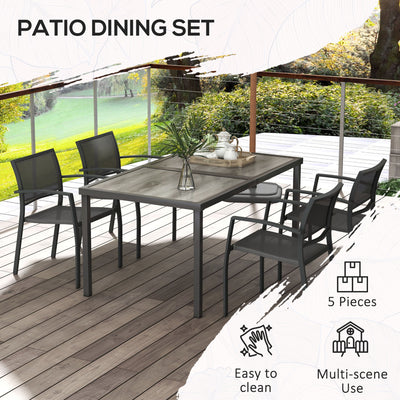Outsunny Five-Piece Casual Outdoor Dining Set, with Wood-Effect Table - Grey 