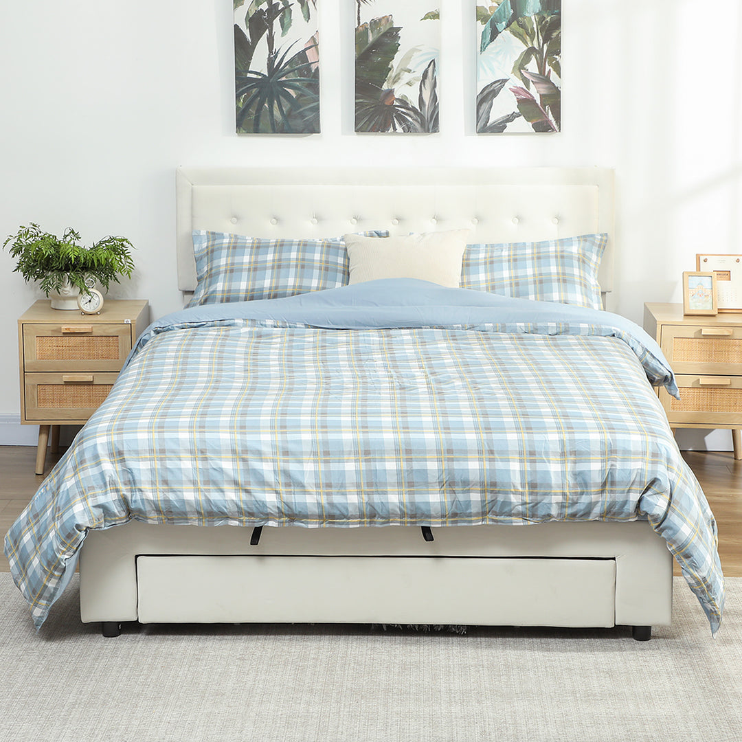 HOMCOM King Size Ottoman Bed Frame, with Front Drawer - Cream 