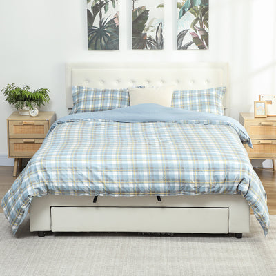 HOMCOM King Size Ottoman Bed Frame, with Front Drawer - Cream 