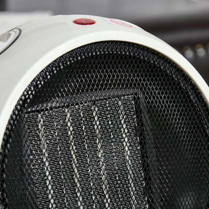 HOMCOM Small Table Top Space Heater, Ceramic Electric Heater with 2 Heat and Fan, Adjustable Temperature, Tip-Over & Overheating Protection, 900W/1500W 