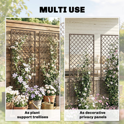 Outsunny Garden Trellis, Decorative Trellis Panels for Climbing Outdoor Plants, Natural Wood Finish 