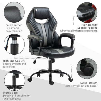 Vinsetto Computer Gaming Chair, Desk Chair with Breathable PU Leather Back and Seat, Soft Padded Armrests and Rolling Wheels for Adults and Gamers, Black 