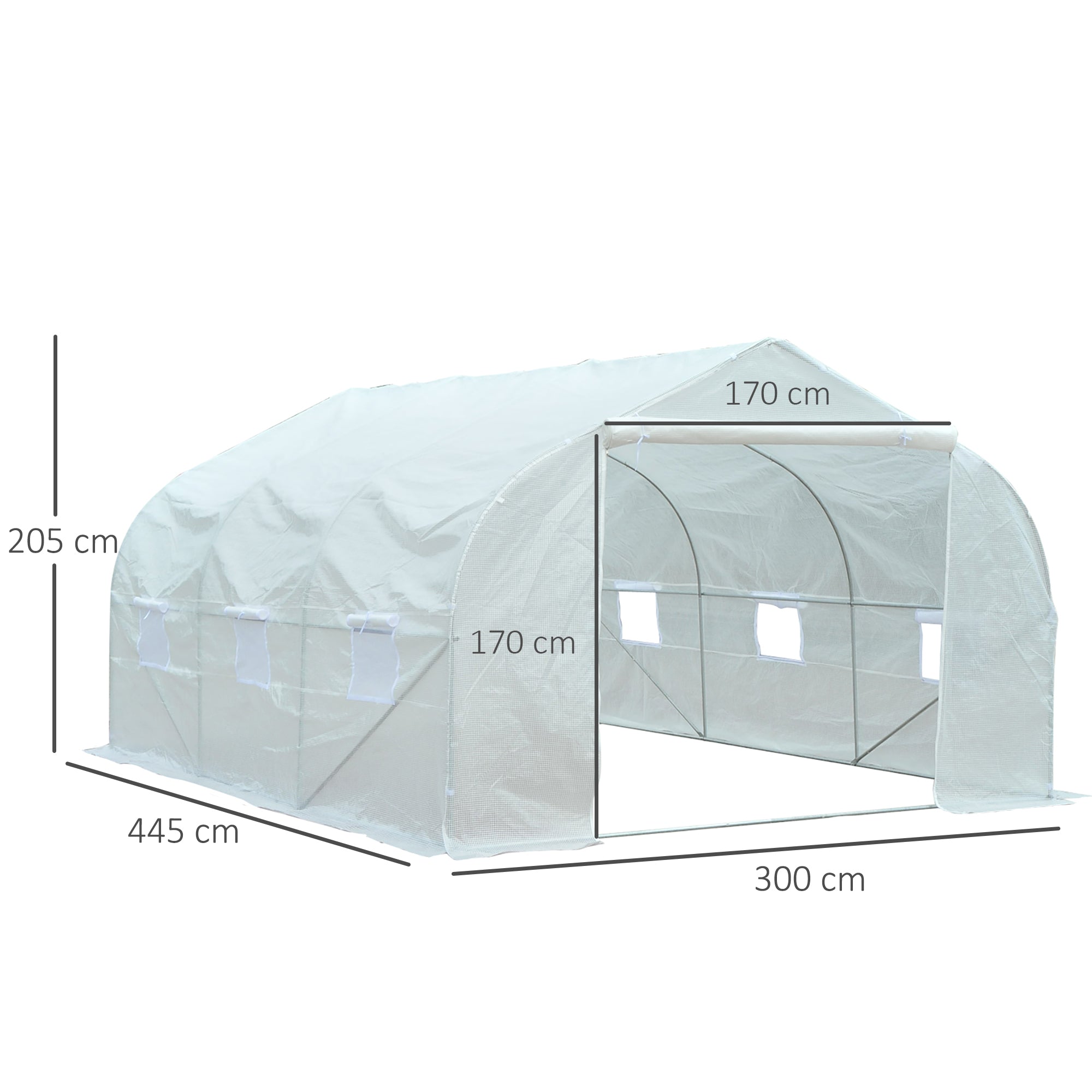 Outsunny Walk-In Polytunnel Greenhouse Warm House Garden Tunnel Shelter Plant Shed with Door and Windows, Galvanised Steel Frame, 4.5 x 3 x 2m, White 