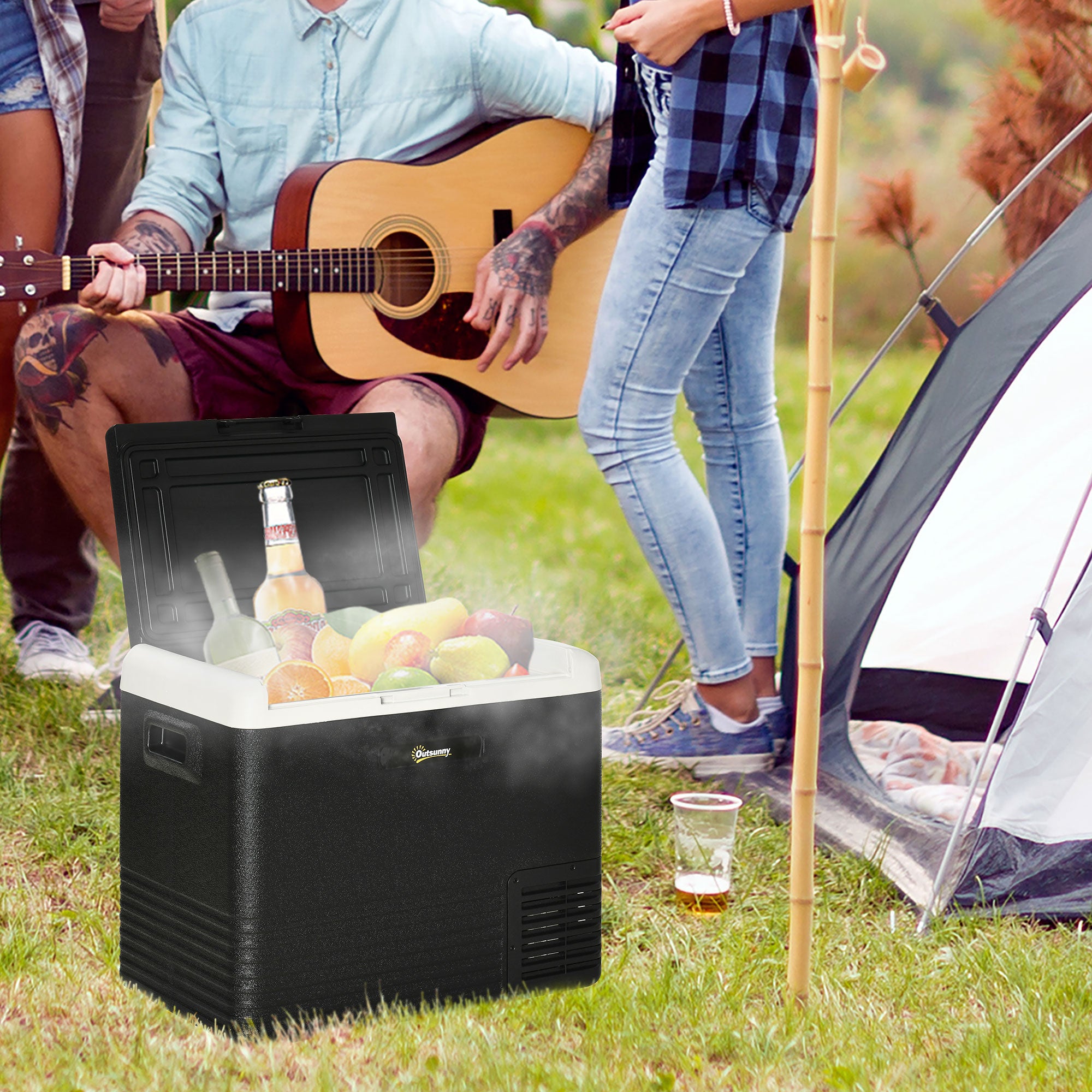 Outsunny 50L Car Refrigerator, Portable Compressor Car Fridge Freezer, Electric Cooler Box with 12/24V DC and 110-240V AC for Camping, Driving, Picnic, Down to -20\'e2\'84\'83