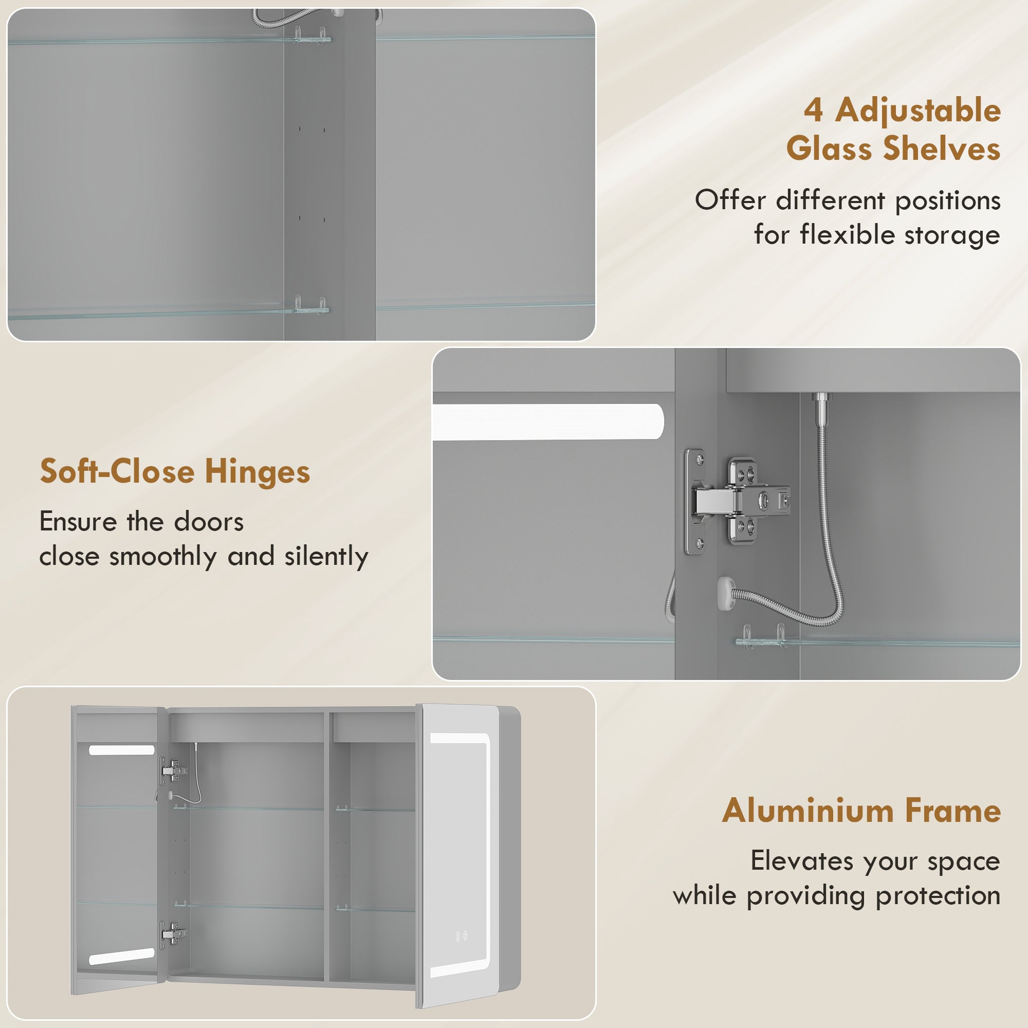 HOMCOM Mirrored Bathroom Cabinet with LED Lights, 60 x 80 cm Bathroom Mirror Cabinet with Anti-Fog, 3 Colour Dimmable Lighting 