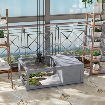 PawHut Tortoise House, Small Reptile Wooden House, with Mesh Roofs, Side Panels, for Turtles, Lizards, Geckos and Snakes 
