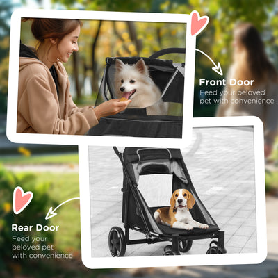PawHut Foldable Pet Stroller, with Universal Wheels, Shock Absorber, for Medium and Large Dogs - Black 