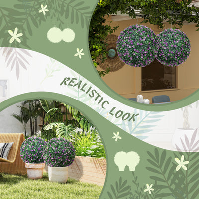 HOMCOM Set of Two Artificial Boxwood Balls Plants - Purple 