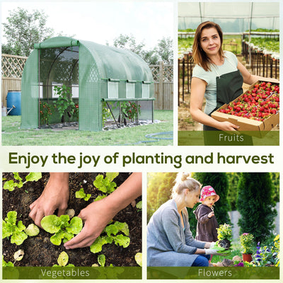Outsunny Walk-in Polytunnel Greenhouse Green House with Roll-up Sidewalls, UV-resistant PE Cover, 3 x 2 x 2m, Green 