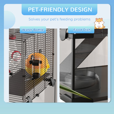PawHut Gerbil Cage Dwarf Hamster Cage, with Deep Glass Bottom, Tunnels, Hut, Exercise Wheel, 60 x 40 x 57cm 