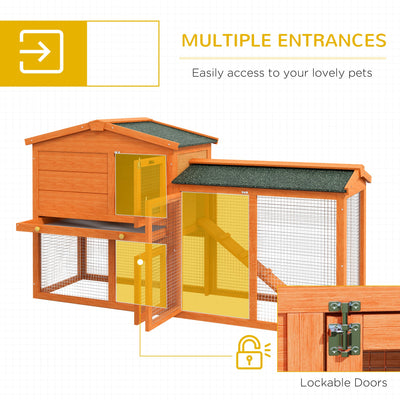 PawHut Two-Tier Rabbit Hutch with Run, Ramp, Slide-Out Tray, for Garden - Orange 