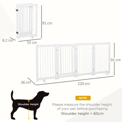 PawHut Freestanding Pet Gate 4 Panels Wooden Dog Safety Fence Foldable with Support Feet for Doorway Stairs 91cm Tall White 