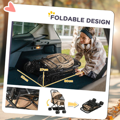 PawHut Pet Stroller Pushchair Foldable Travel Dog Cat Carriage w/ Reversible Handle Brake Basket 