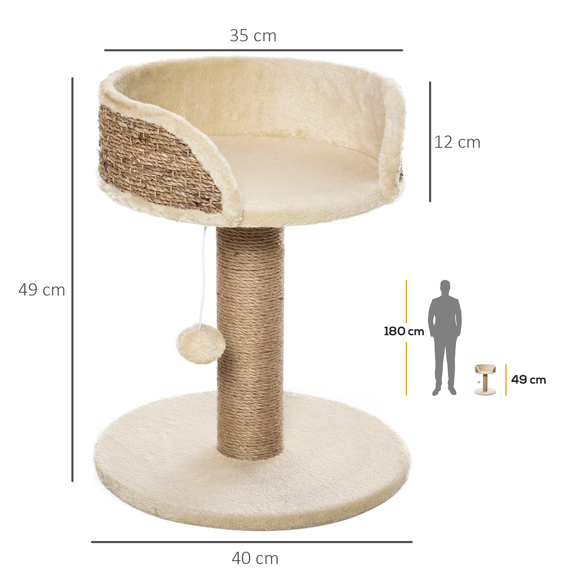 PawHut Cat Tree Cat Scratching Post for Indoor Cats Kitten Play Tower Activity Centre Climbing Stand with Dangling Ball Beige 