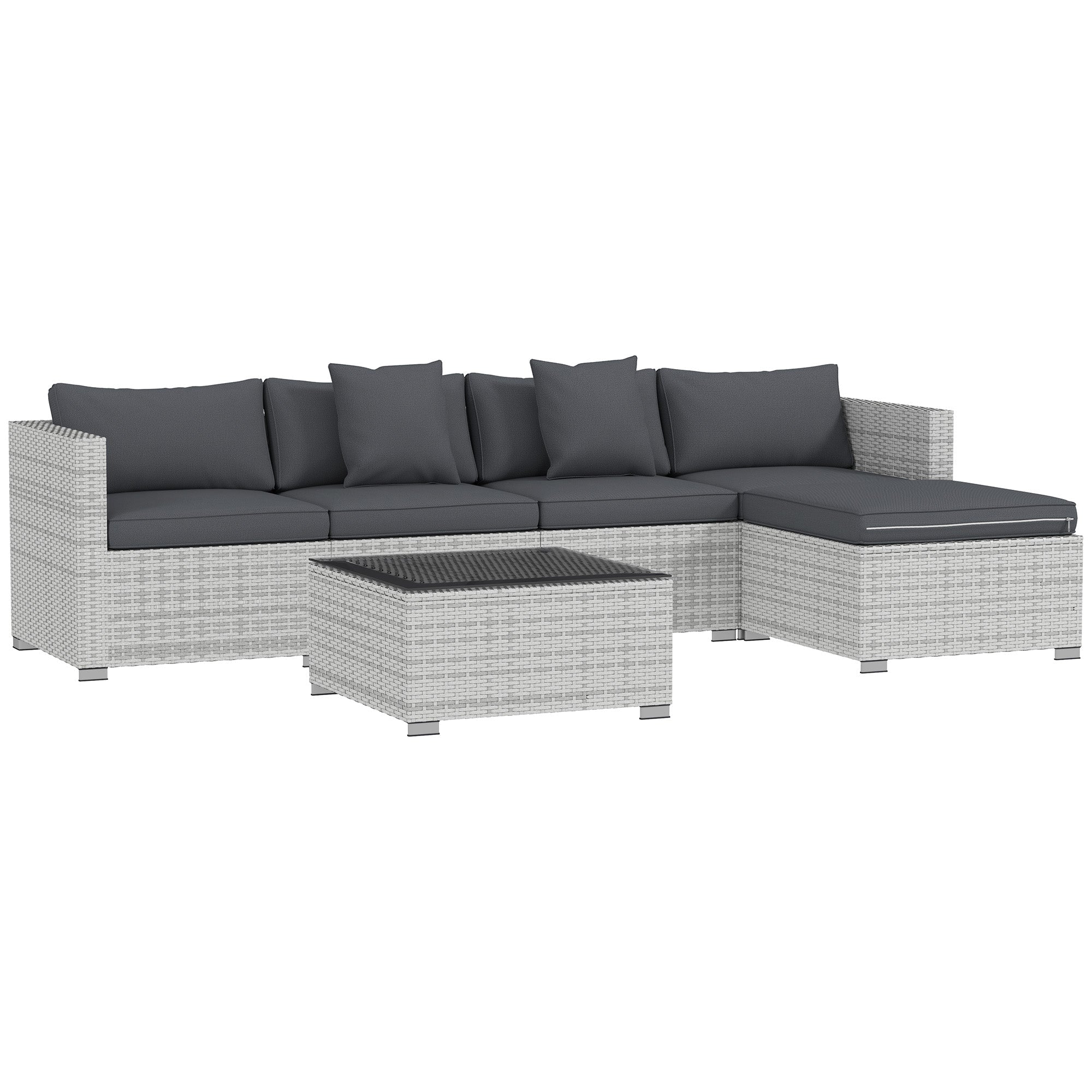 Outsunny 6 Pieces Rattan Corner Sofa Set - Mixed Grey 