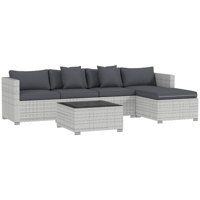 Outsunny 6 Pieces Rattan Corner Sofa Set - Mixed Grey 