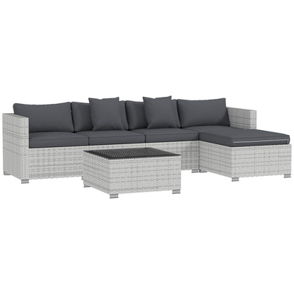 Outsunny 6 Pieces Rattan Corner Sofa Set - Mixed Grey 