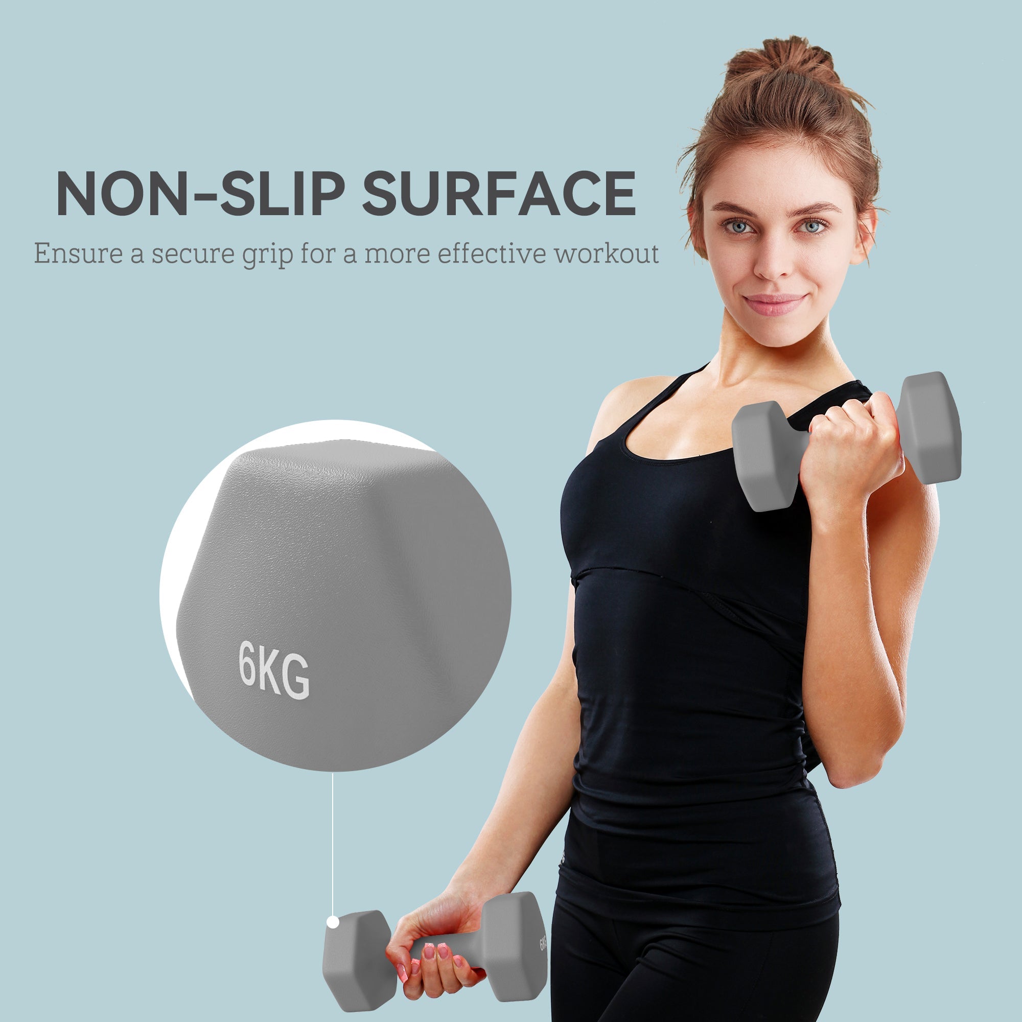 SPORTNOW 2 x 6kg Hexagonal Dumbbells Weights Set with Non-Slip Grip for Home Gym Workout, Grey 