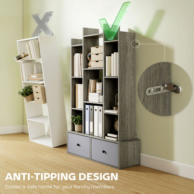 HOMCOM 12 Shelf Storage Unit, with Drawers - Graphite Wood Effect 