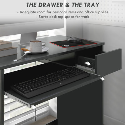HOMCOM Compact Computer Desk with Keyboard Tray and Drawer, Study Desk, Writing Desk for Home Office, Grey 