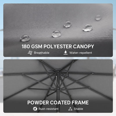 Outsunny 2.7 m Garden Parasol Umbrella with Cross Base and Sandbag, Retractable Ribs, Outdoor Table Market Umbrella, Light Grey 