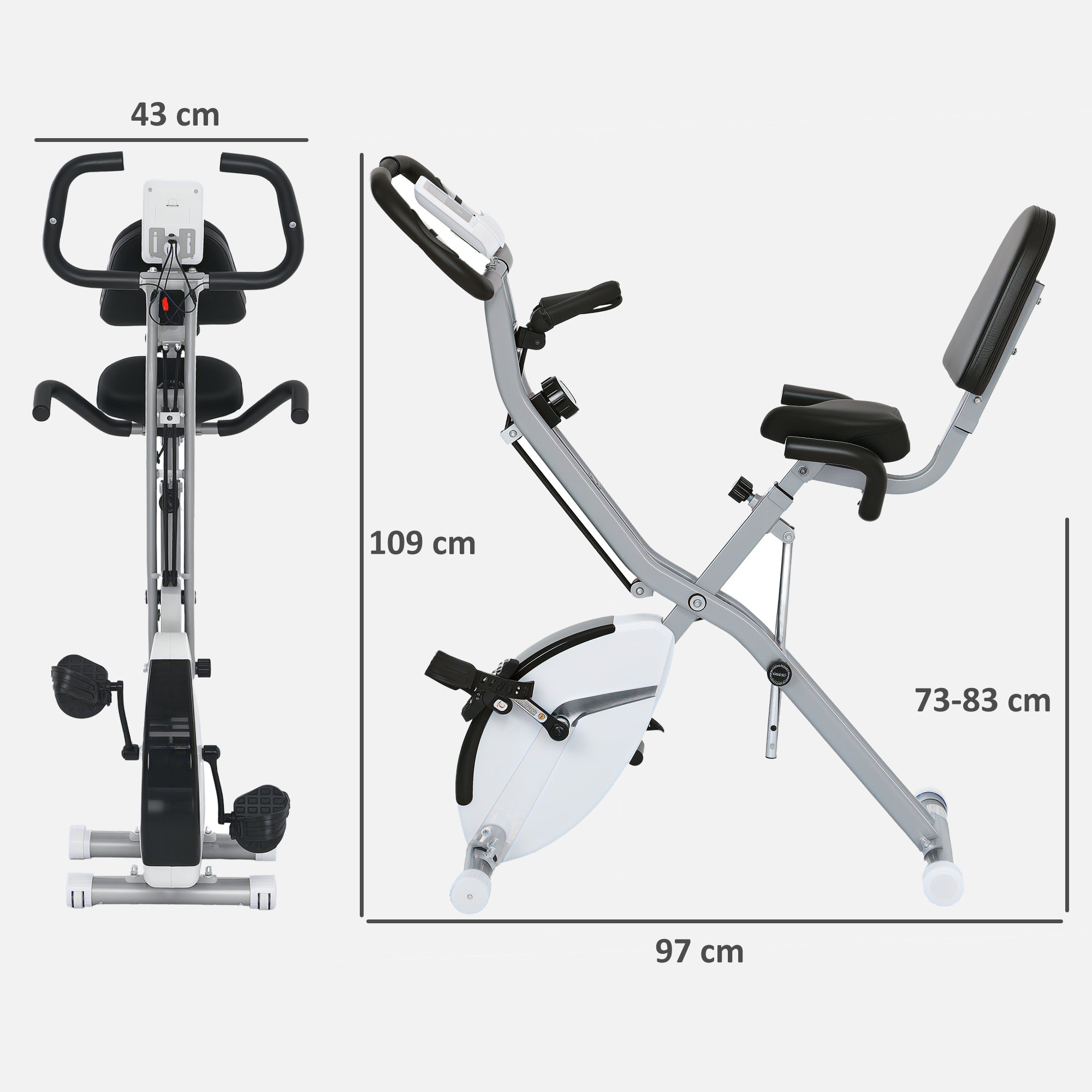 SPORTNOW 5-In-1 Folding Exercise Bike with Arm Workout Bands, Quiet 8-Level Magnetic Resistance Foldable Exercise Bike with LCD, Tablet Holder, Hand Pulse Sensor for Home Use Indoor Cycling, White 