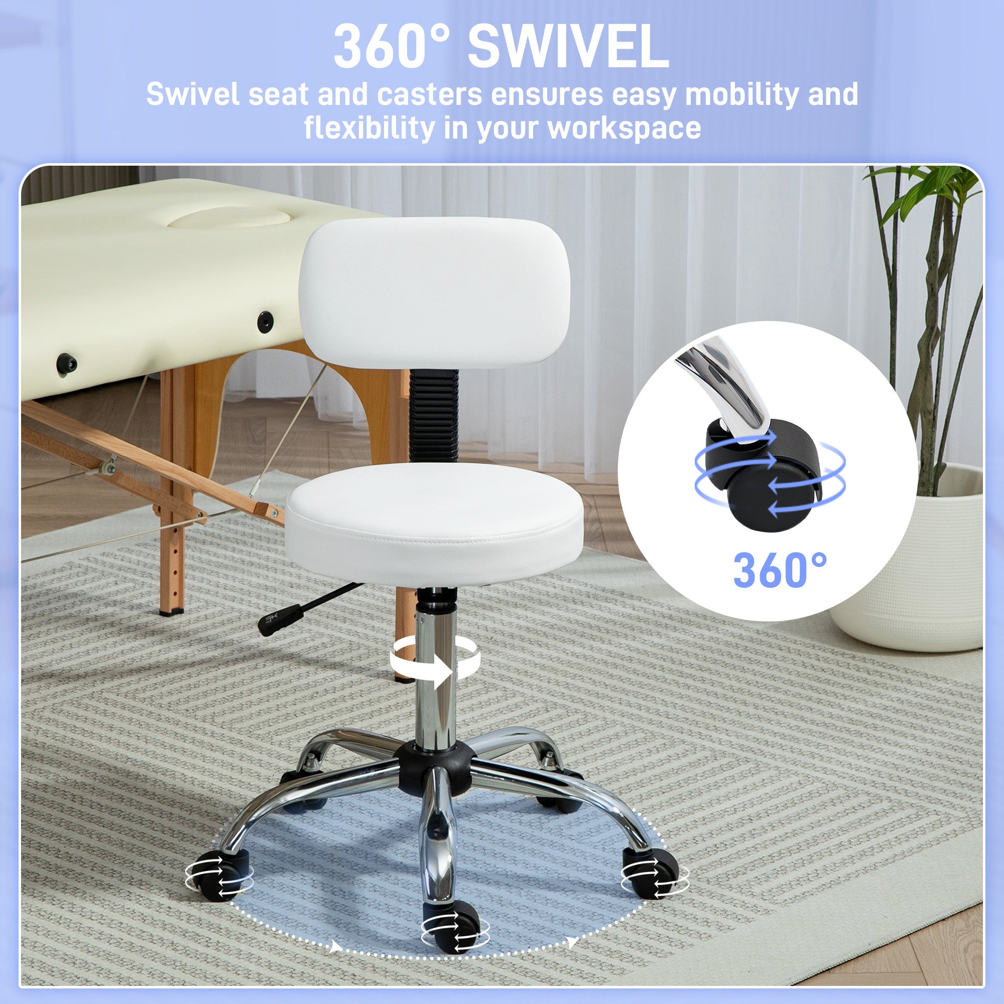 HOMCOM 360\'c2\'b0 Swivel Seat Salon Stool - White