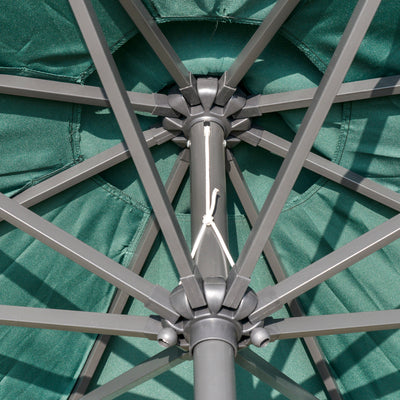 Outsunny 2.7m Patio Garden Umbrella Outdoor Parasol with Tilt Crank and 24 LEDs Lights (Green) 
