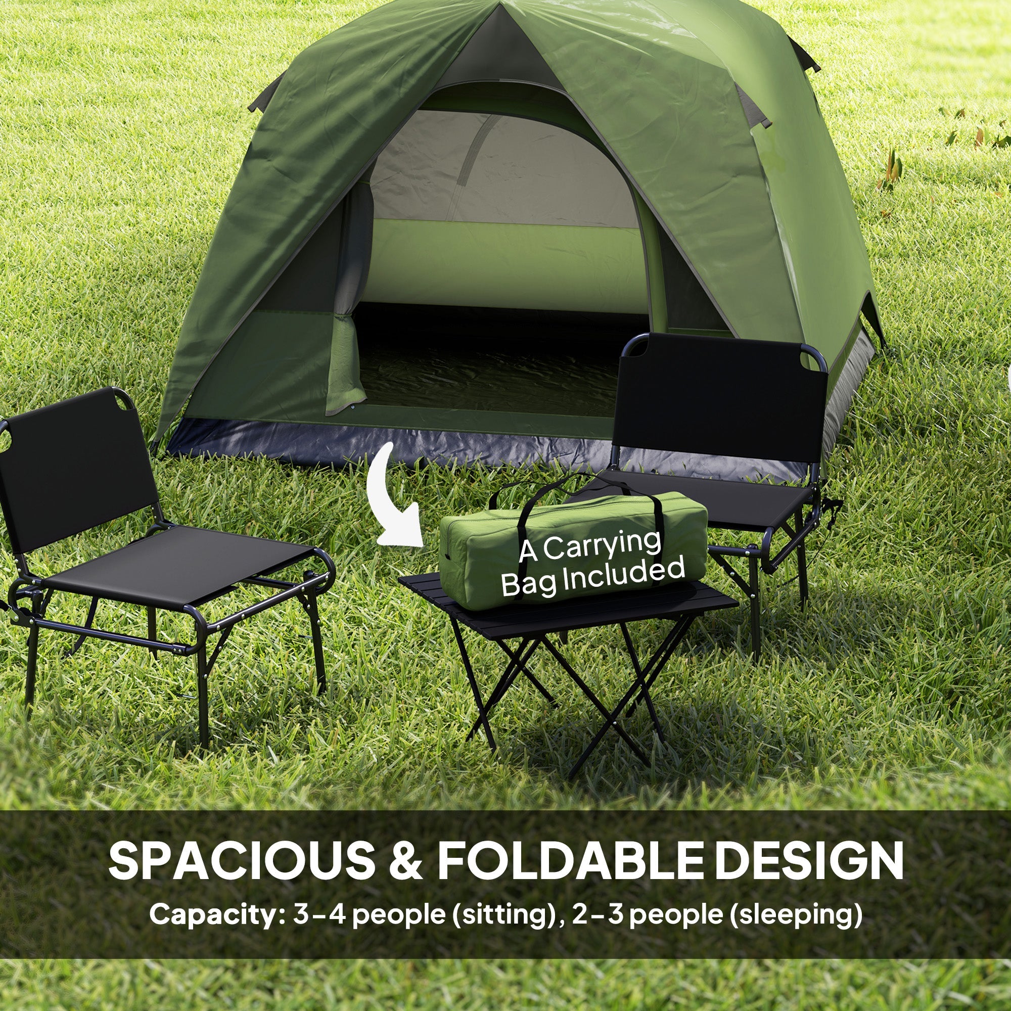 Outsunny 3-4 Person Camping Tent, Easy Set Up Waterproof Dome Tent with Sewn-in Groundsheet, Mesh Windows, Pocket and Hook for Camping, Hiking, Backpacking, Olive Green and Grey 