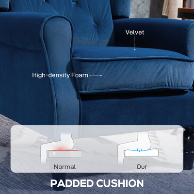 HOMCOM Wingback Accent Chair, Retro Upholstered Button Tufted Occasional Chair for Living Room and Bedroom, Blue 
