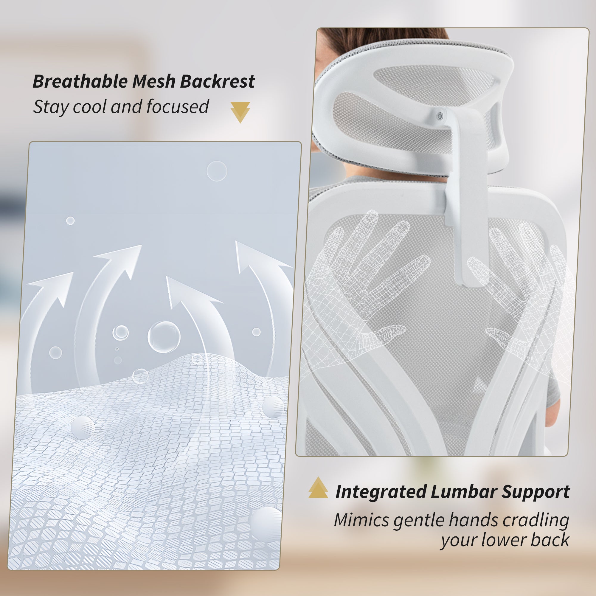 HOMCOM Ergonomic Office Chair with Foldable Backrest, 2D Headrest - Light Grey 