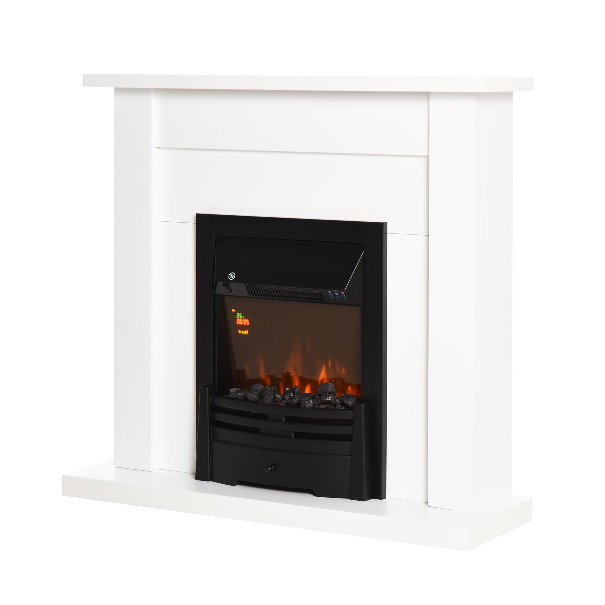 HOMCOM Electric Firplace Suites & Mantelpiece w/LED Flames Remote Marble Stone Modern Curved Surround Intelligent Safe Tempered Glass Adjustable Thermal 1000W/2000W 