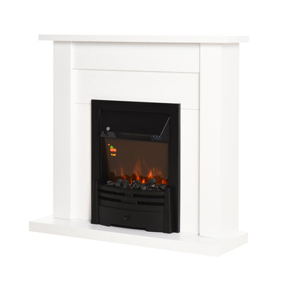 HOMCOM Electric Firplace Suites & Mantelpiece w/LED Flames Remote Marble Stone Modern Curved Surround Intelligent Safe Tempered Glass Adjustable Thermal 1000W/2000W 