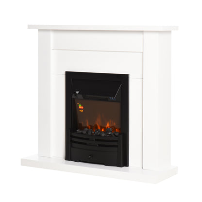 HOMCOM Electric Firplace Suites & Mantelpiece w/LED Flames Remote Marble Stone Modern Curved Surround Intelligent Safe Tempered Glass Adjustable Thermal 1000W/2000W 