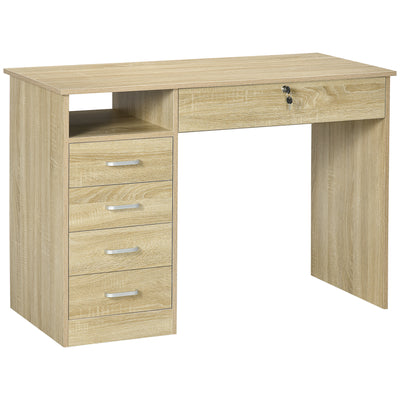 HOMCOM Computer Desk, Home Office Desk with Lockable Drawer, Storage Shelf for Study Bedroom, 110 x 50 x 76 cm, Oak 