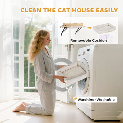 PawHut Cat Radiator Bed, Adjustable Hanging Cat Hammock with Removable and Washable Cushion for Indoor Cats, Cream White 