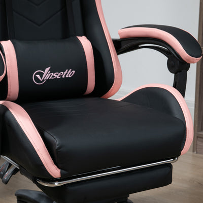 Vinsetto Computer Gaming Chair, PU Leather Desk Chair with Footrest, Swivel Task Chair with 135° Reclining Back and Lumbar Support, PC Chair for Adults, Black and Pink 