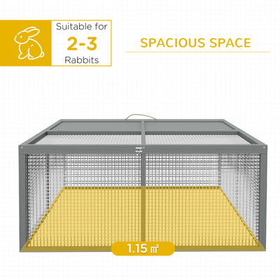 PawHut Wooden Folding Rabbit Hutch, for 2-3 Rabbits - Grey 
