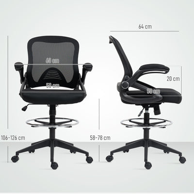 Vinsetto Drafting Chair with Flip-up Armrest, Mesh Office Stool with Foot Ring, 360° Swivel Height Adjustable Chair for Standing Desk, Black 