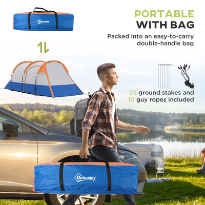 Outsunny Camping Tent, Large Tunnel Tent with Bedroom and Living Area, 2000mm Waterproof, Portable with Bag for 2-3 Man, Orange 