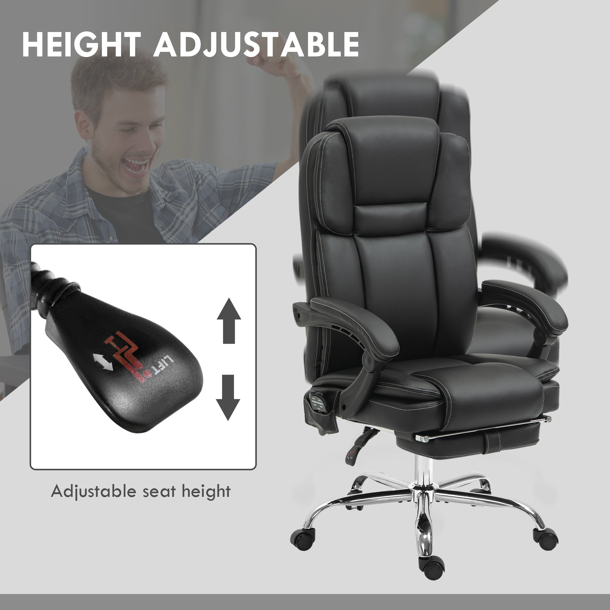 Vinsetto Six Point Vibrating Massage Office Chair - Black 