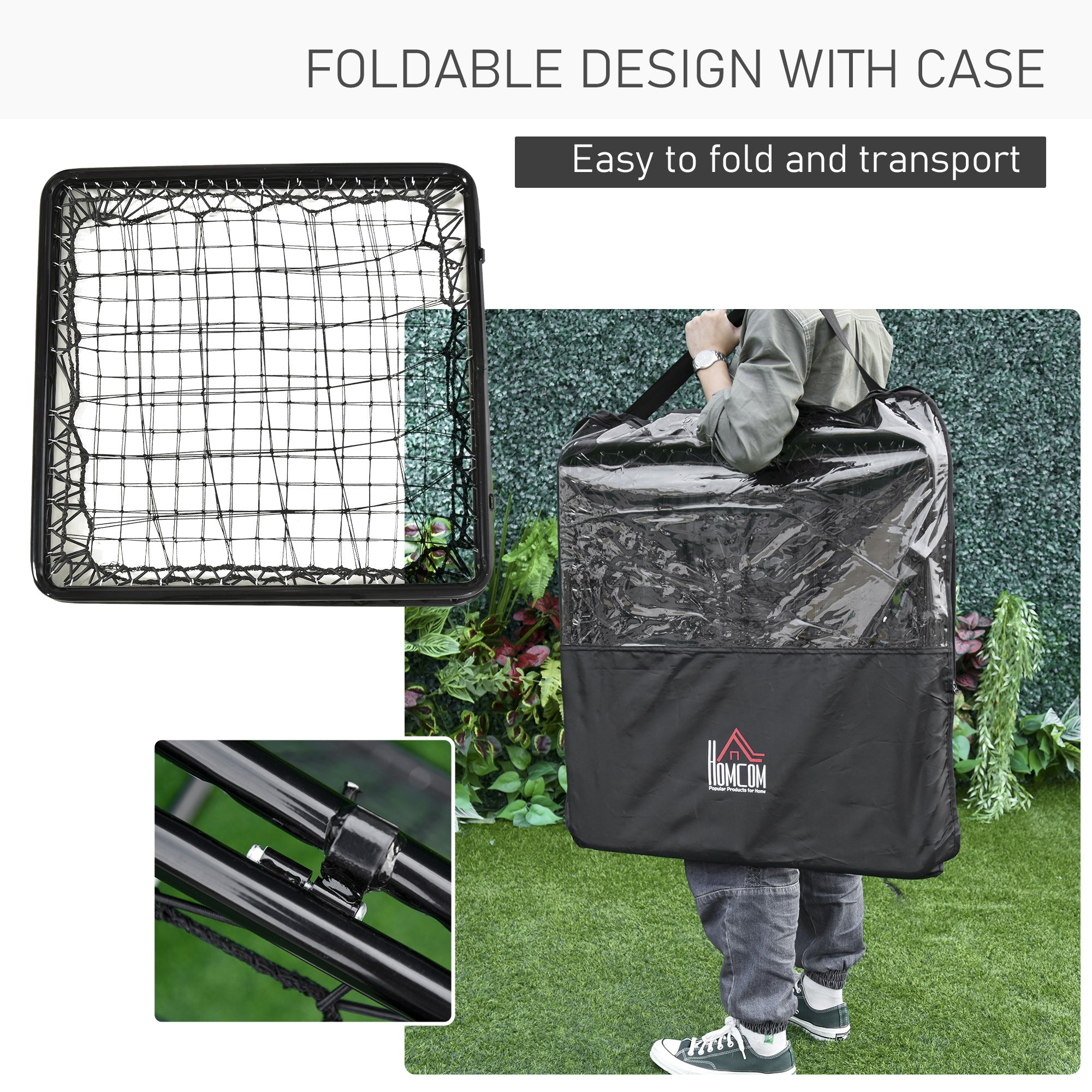 HOMCOM Angle Adjustable Double Sided Rebounder Net Training Aid Target Soccer Goal Kickback For Football, Baseball, Basketball - 75L x 75W cm 