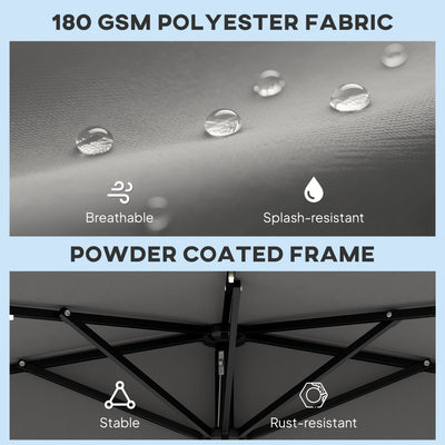 Outsunny 2.6 m Half Garden Parasol with Solar LED Lights, UPF50+ Semi Round Umbrella with 30° Tilt, Crank Handle, Dark Grey 