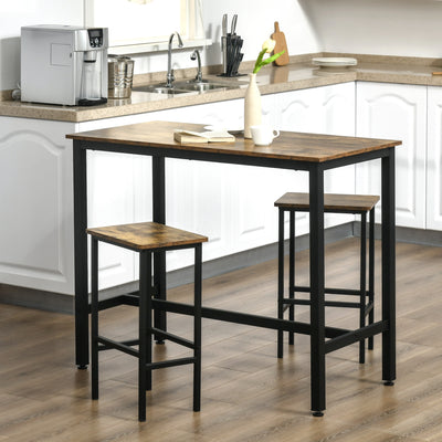 HOMCOM Industrial Bar Table Set, Breakfast Table with 2 Stools, 3-Piece Counter Height Dining Table & Chairs for Kitchen, Living Room, Rustic Brown 