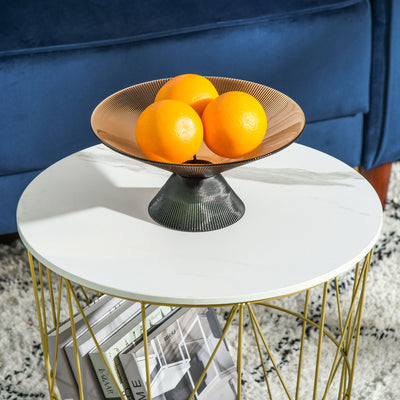 HOMCOM Set of 2 Nesting Side Tables with Storage, Round End Tables Coffee Tables with Steel Frame and Removable Round Top, for Living Room, bedroom, office, White 