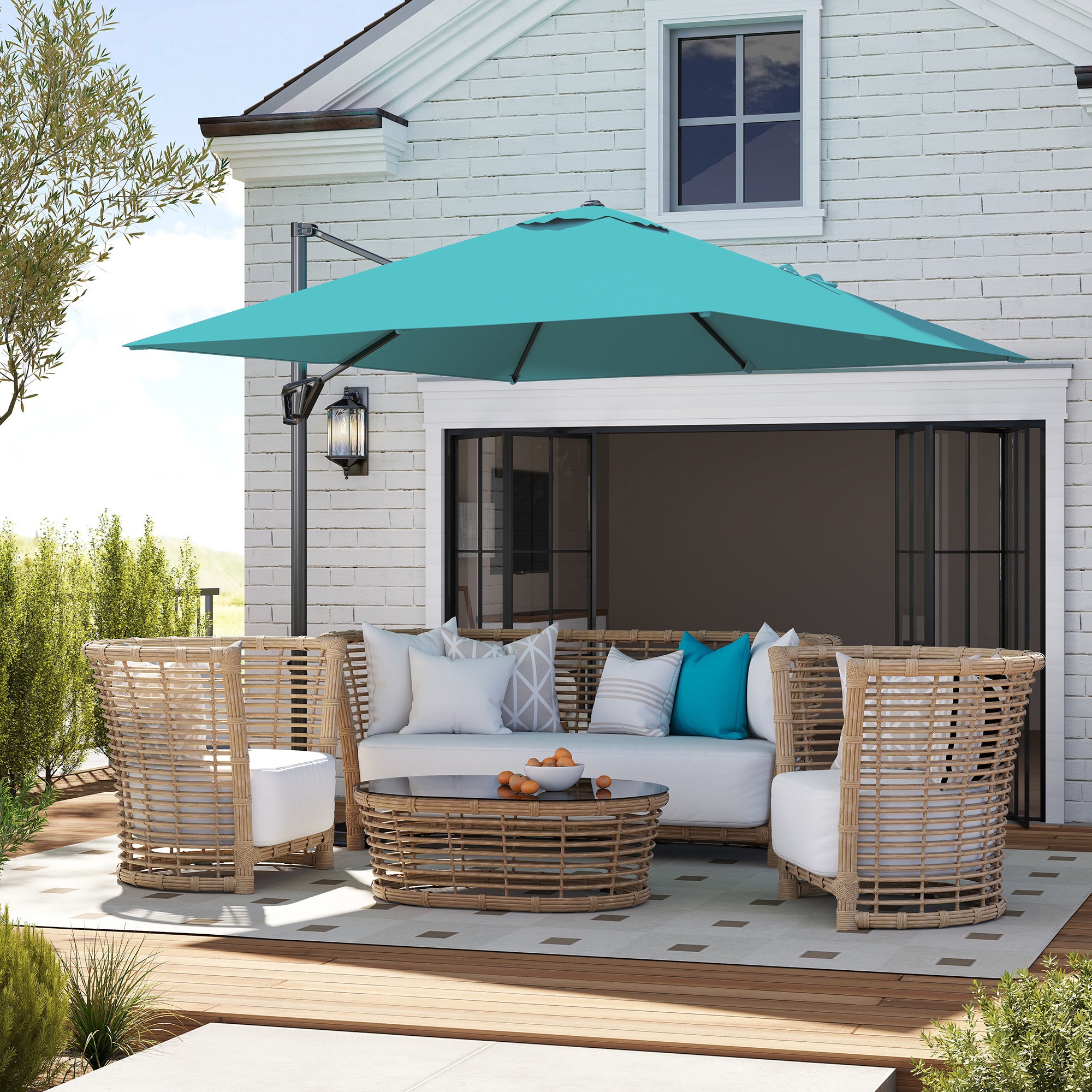 Outsunny Patio Offset Parasol Umbrella - Blue 