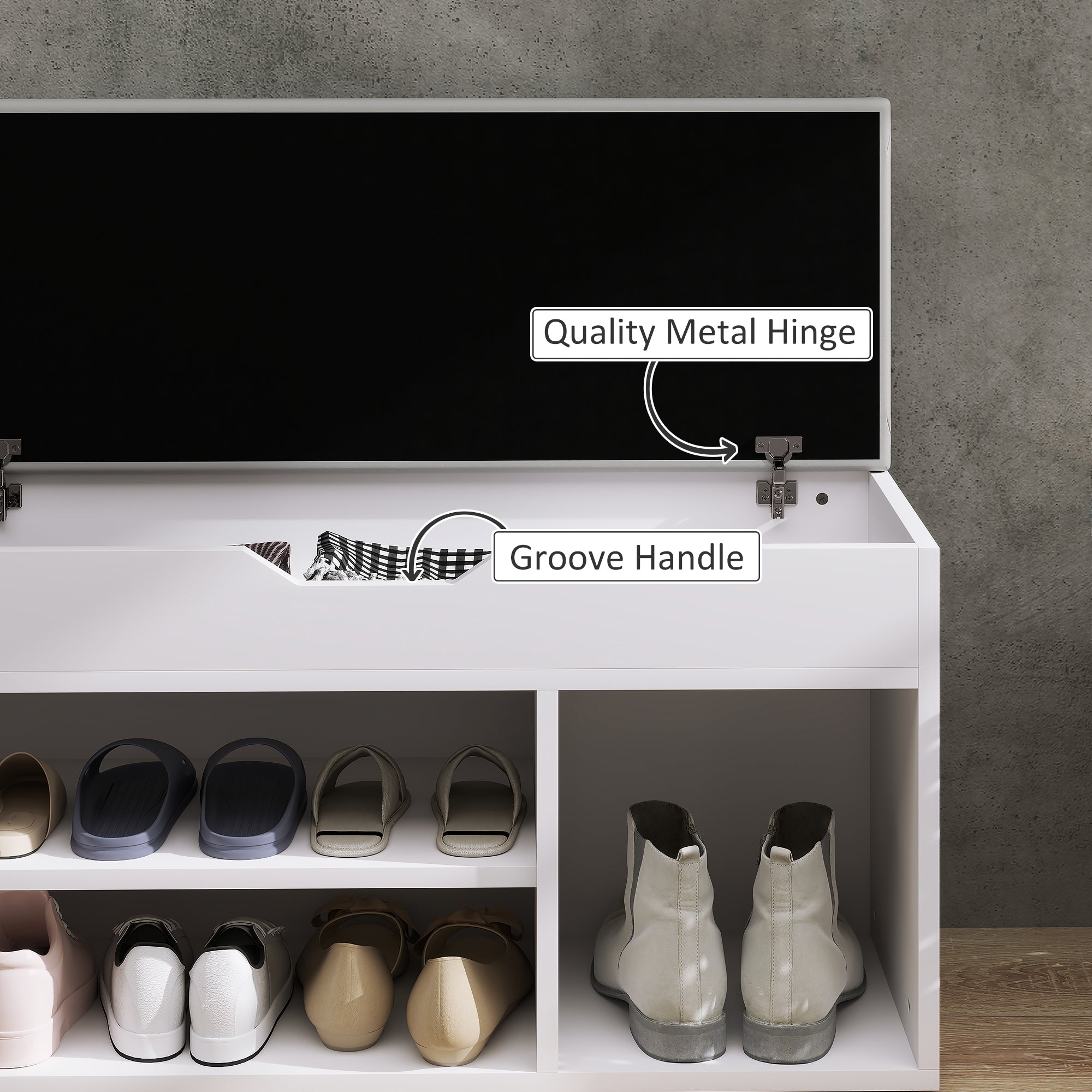 HOMCOM Shoes Cabinet Bench Hidden Storage Padded Seat Organiser Footwear Rack Hallway Cream White 
