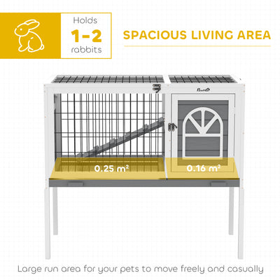 PawHut Wooden Rabbit Hutch, Guinea Pig Cage, with Removable Tray, Openable Roof, Grey 